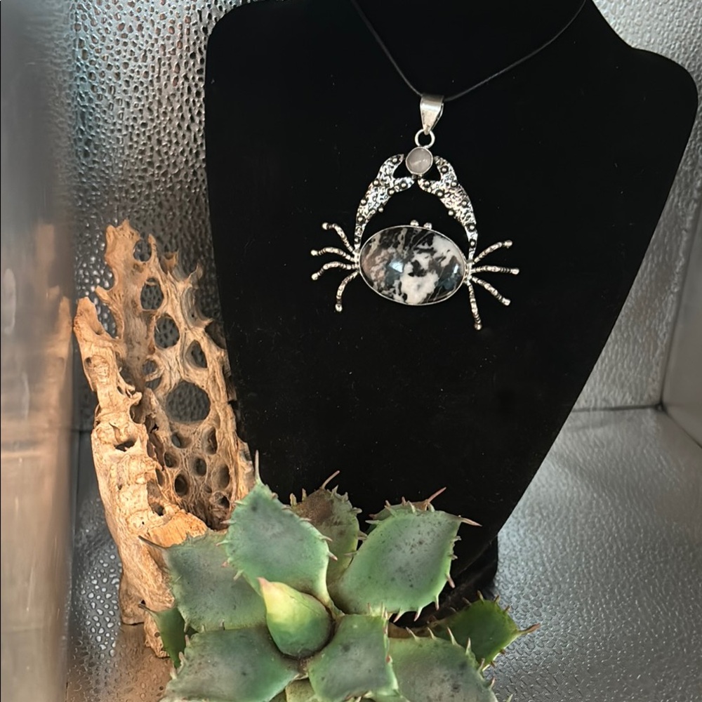 Unique white buffalo turquoise Crab Pendant Necklace